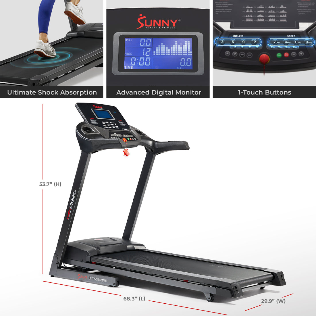 Sunny Health & Fitness Energy Flex Motorized Auto Incline Smart Treadmill